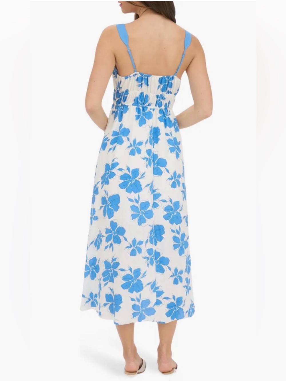 Blu Pepper Blue White Floral Midi Dress M Cottagecore Coastal Vacation Sundress - Picture 3 of 13